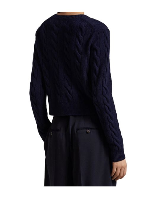 Cardigan da donna in lana misto cashmere con lavorazione a trecce, bottoni logati, colore blu navy POLO RALPH LAUREN | 211978312501